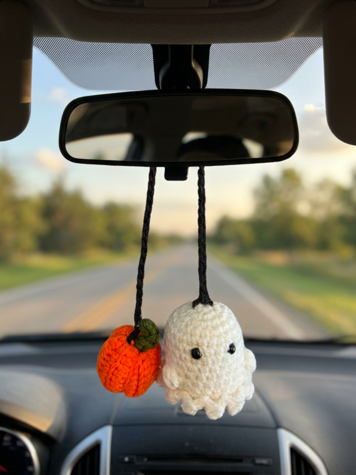 Ghost and Pumpkin Car Mirror Hanger